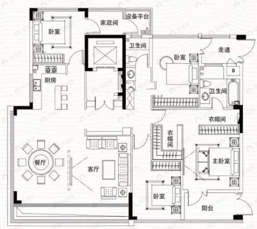 4室2厅2卫建面196平户型图