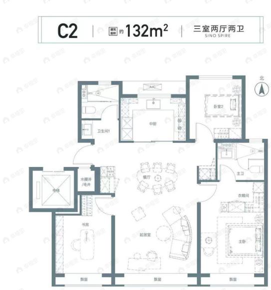 北京瑞府3室2厅2卫户型图