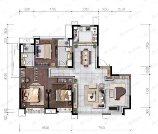 电建地产洺悦府4室2厅2卫户型图
