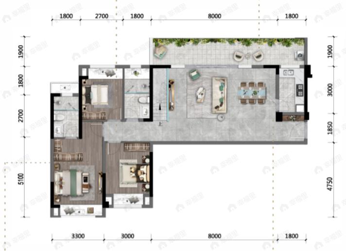 金科集美公馆4室2厅3卫户型图