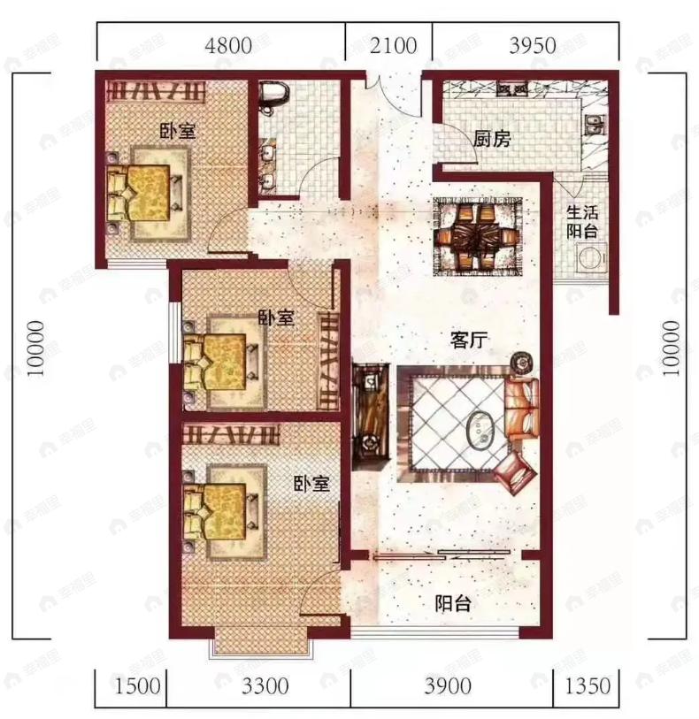 盛世瑞景院3室2厅1卫户型图