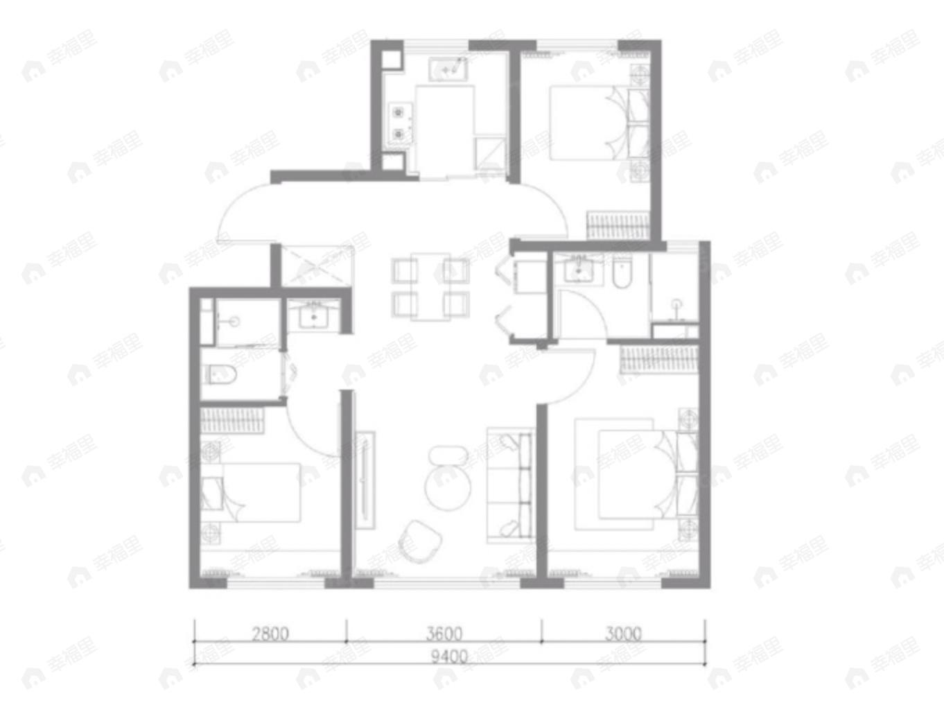 华曦府3室2厅2卫户型图