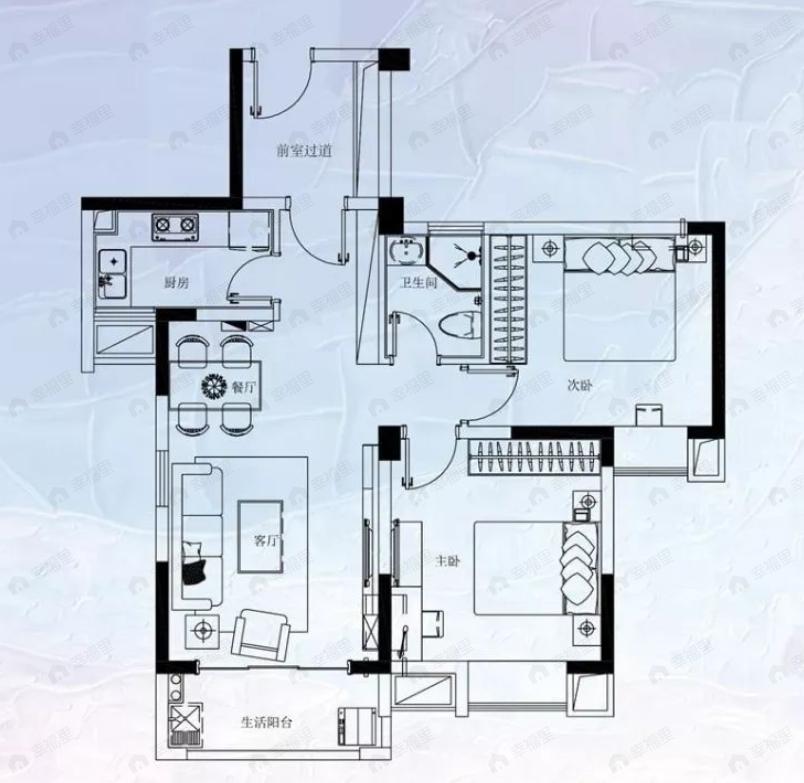 古龙山语听溪2室2厅1卫户型图