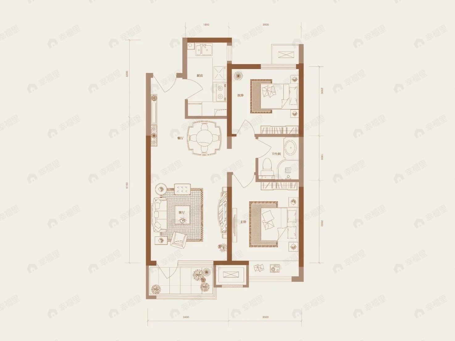 K2十里春风2室2厅1卫户型图