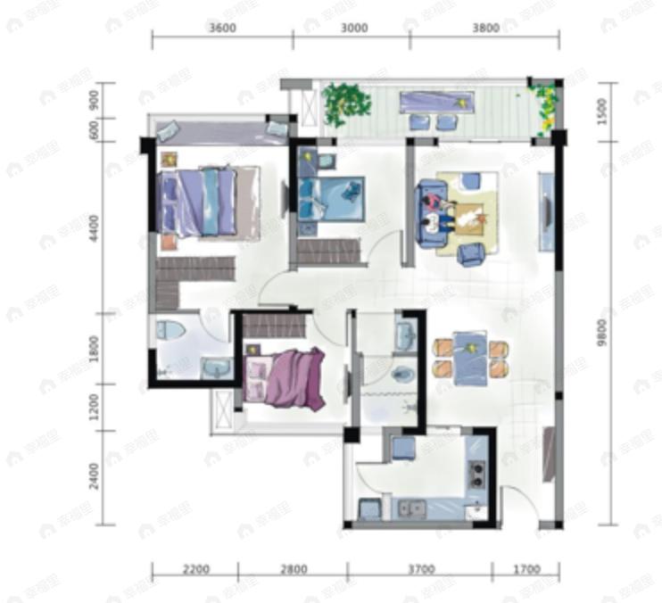 亿佳源星悦城3室2厅2卫户型图