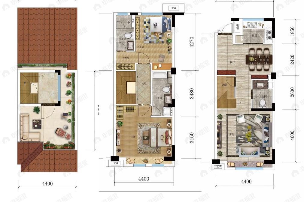 奥园北京源墅3室2厅3卫户型图