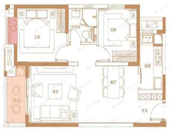 江印2室2厅1卫户型图