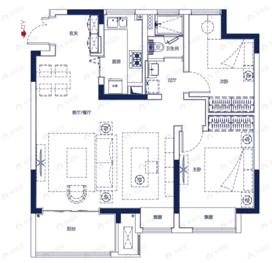 陆家嘴锦绣澜山2室2厅1卫户型图