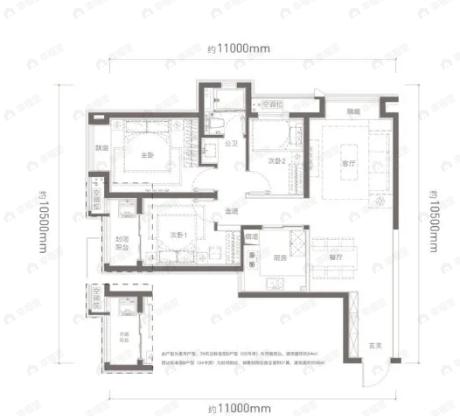 万科公园5号3室2厅1卫户型图