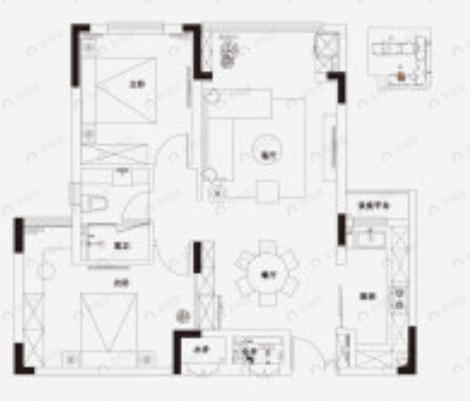 美联五福路1号2室2厅1卫户型图