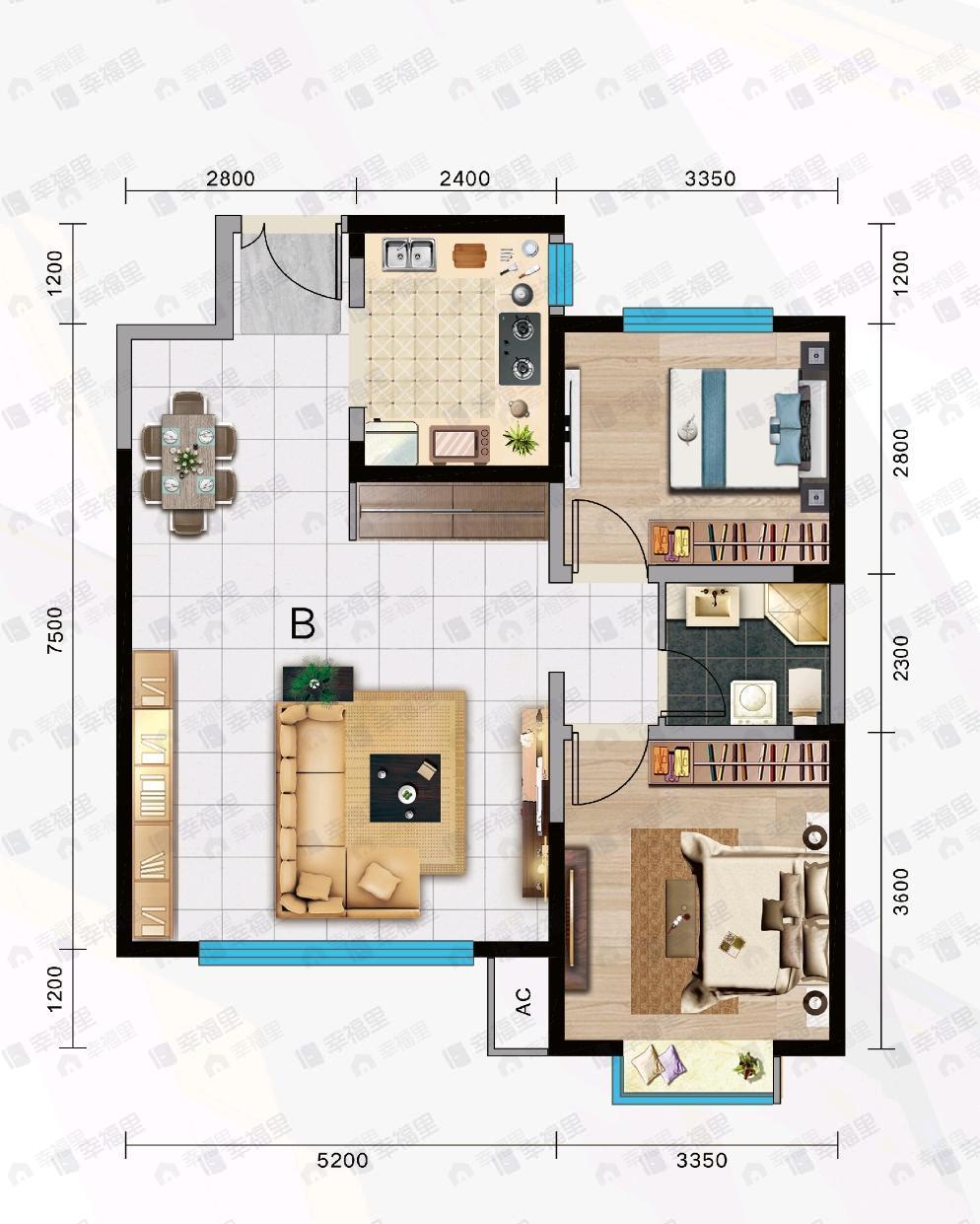 万枫美利山2室2厅1卫户型图