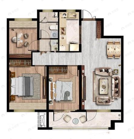 建发·南泊湾3室2厅1卫户型图