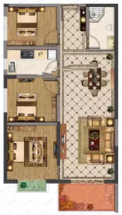 金泰国际名门3室2厅1卫户型图