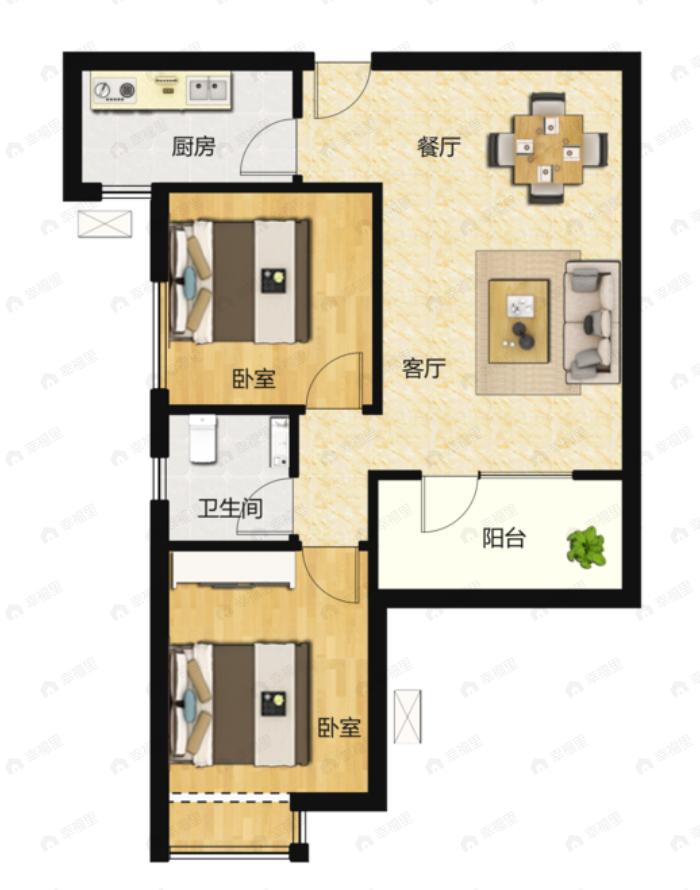 华星融城2室2厅1卫户型图