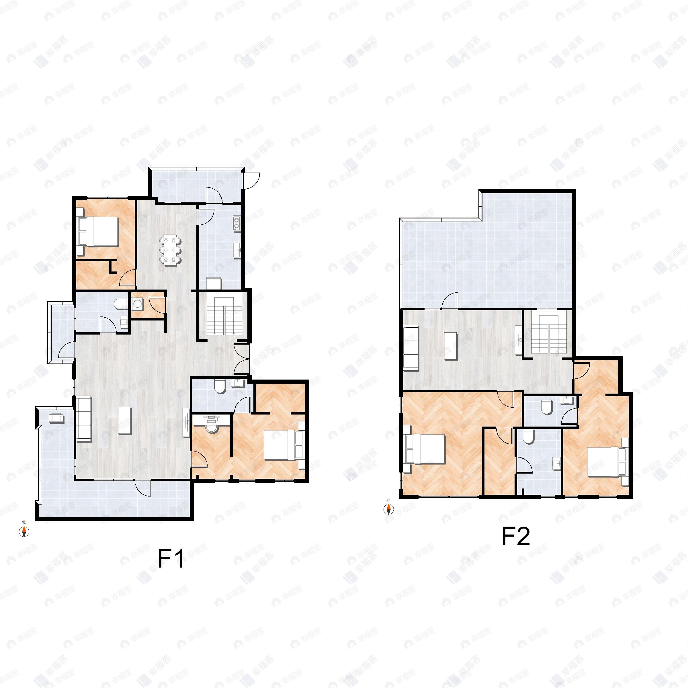 4室3厅5卫建面229平北|南户型图