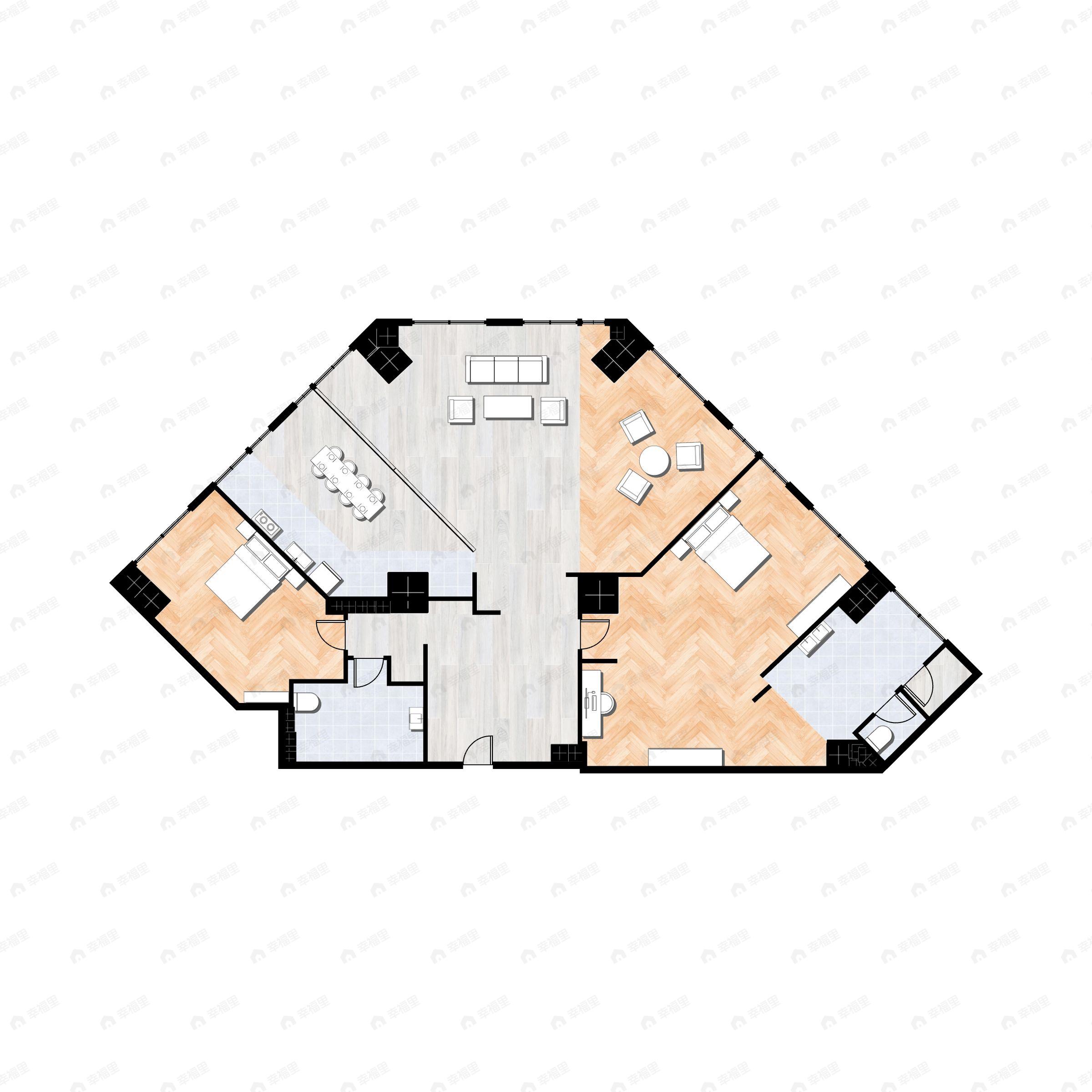 2室2厅2卫建面260平西|东|北户型图