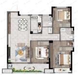 中南望樾澜庭3室2厅2卫户型图