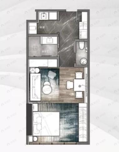 嘉裕中心J公馆1室2厅1卫户型图