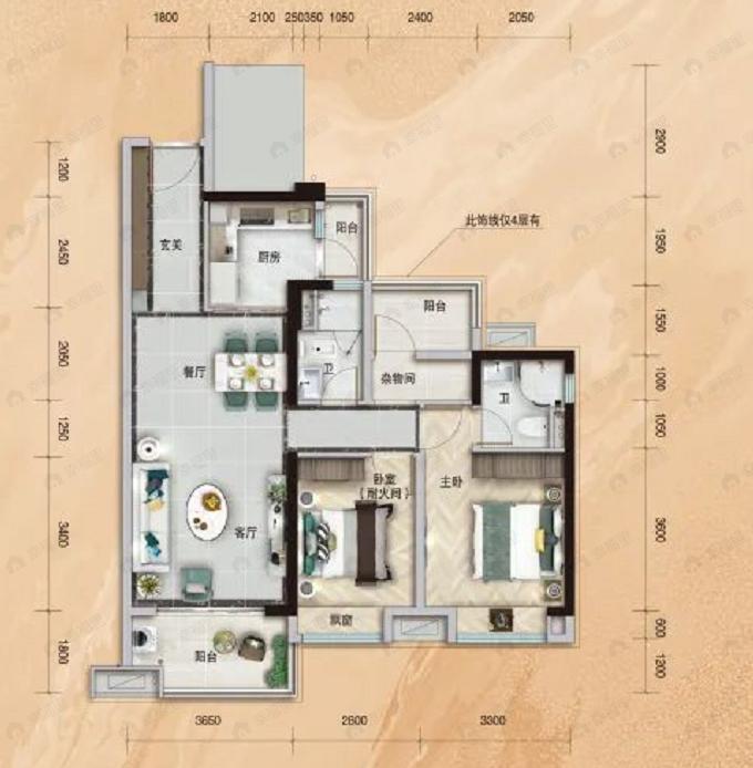 廉江碧桂园观澜府2室2厅2卫户型图