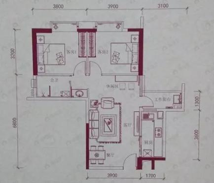 大新印记嘉兰轩2室2厅1卫户型图