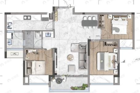 中绿江州3室2厅1卫户型图