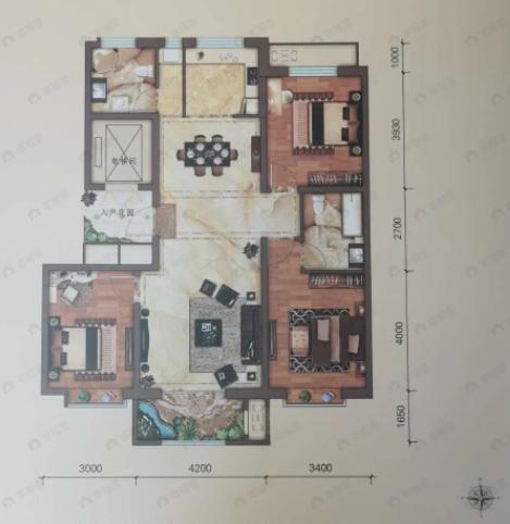 3室2厅2卫建面131平户型图