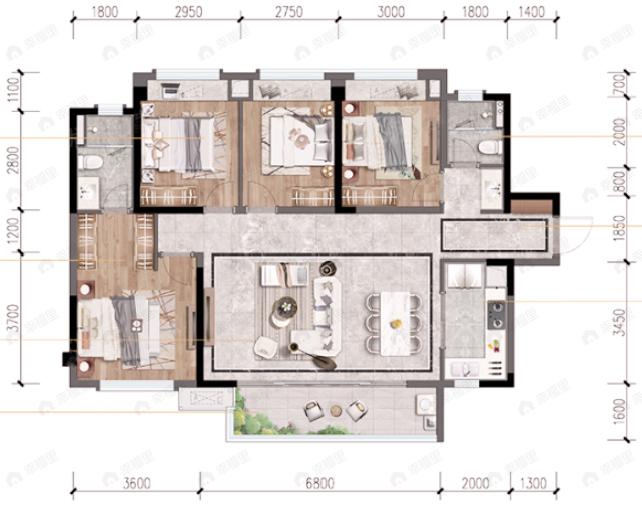 龙湖天鉅4室2厅2卫户型图