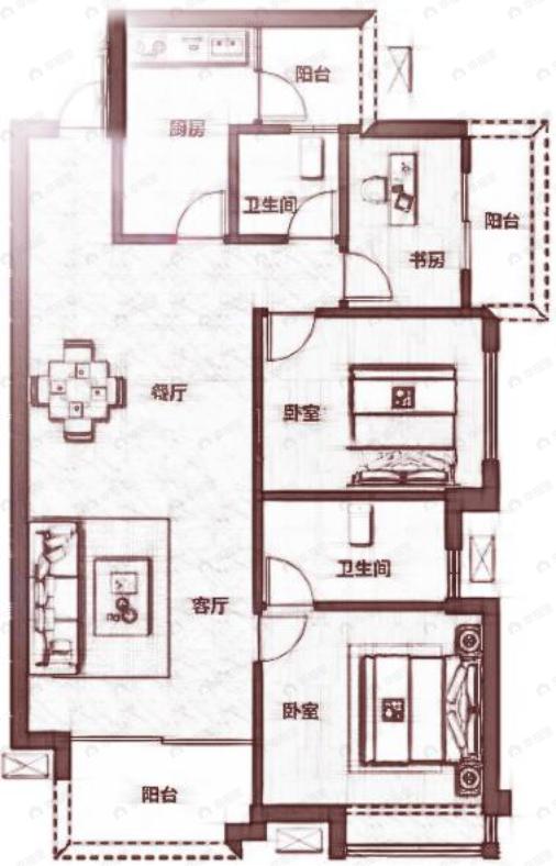 左岸名都3室2厅2卫户型图