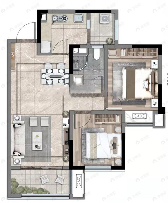 融创文旅城2室2厅1卫户型图