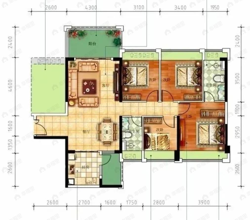地标海东广场4室2厅2卫户型图