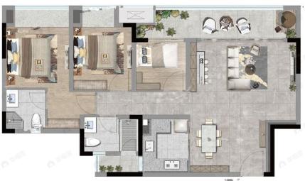 融创云翠3室2厅2卫户型图