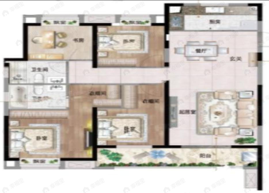 4室2厅2卫建面137平南|西南户型图