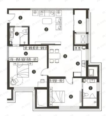 华纳豪园2室2厅2卫户型图