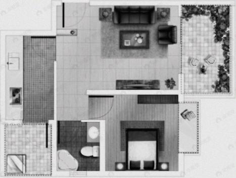 花水湾水云岛1室1厅1卫户型图