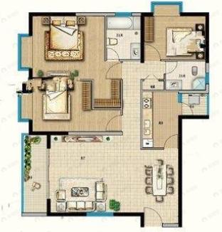 春漫时光3室2厅2卫户型图