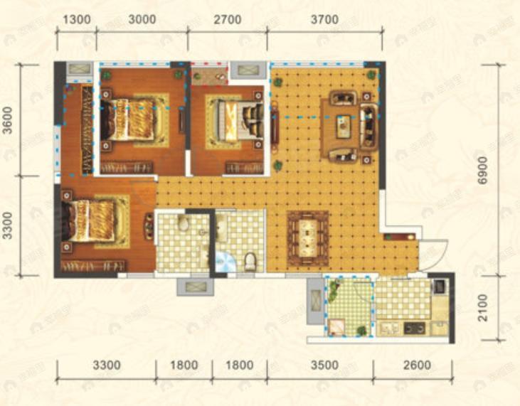 林溪康城3室2厅2卫户型图