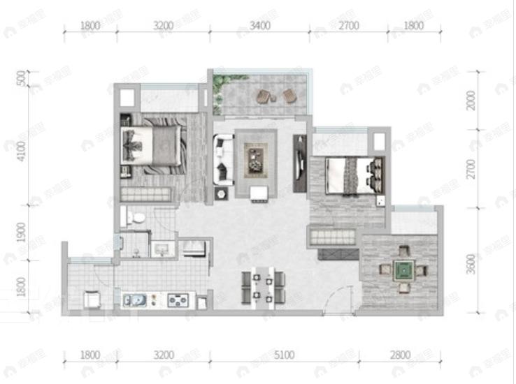 保利拾光年3室2厅1卫户型图