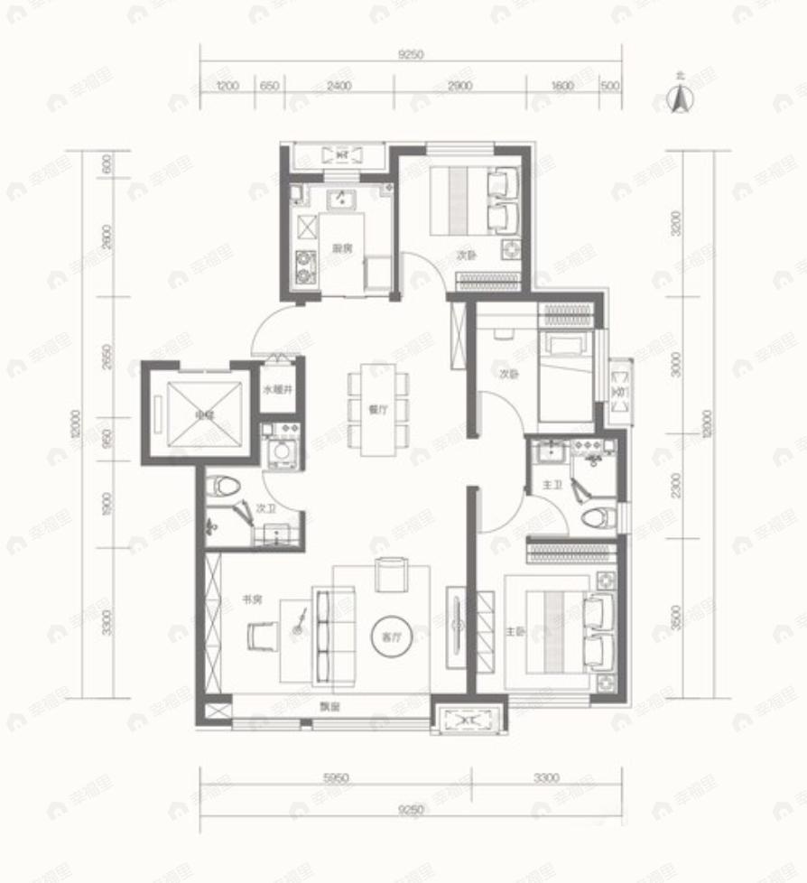 长安润璟3室2厅2卫户型图