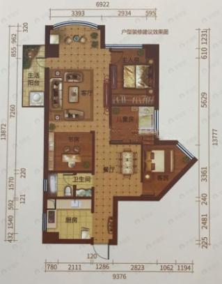 观音桥25号4室2厅1卫户型图