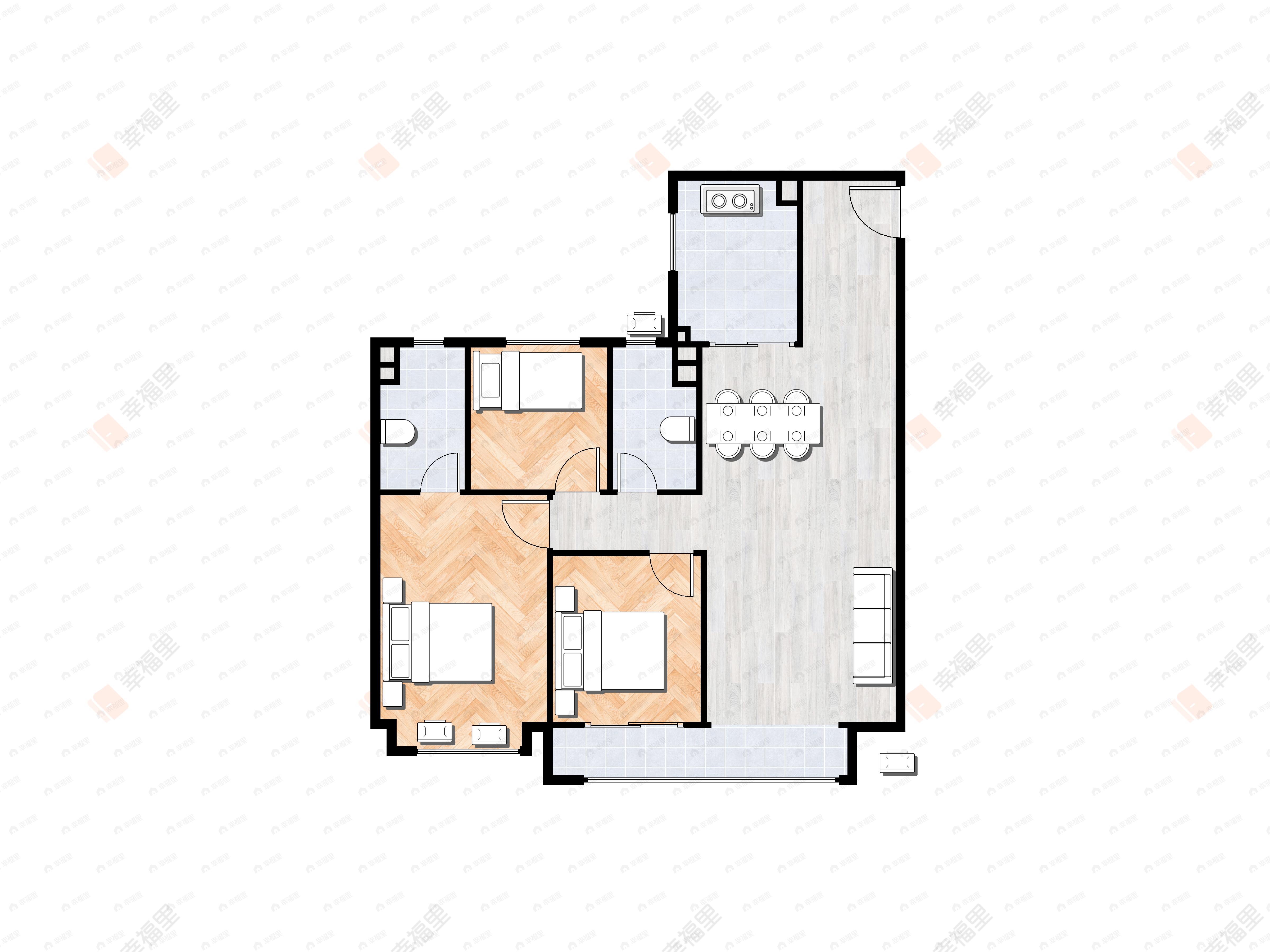 3室2厅2卫建面119平户型图