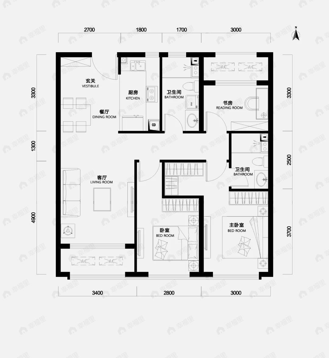 中海寰宇天下天赋3室2厅2卫户型图