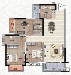 悦桂绿地新世界3室2厅2卫户型图