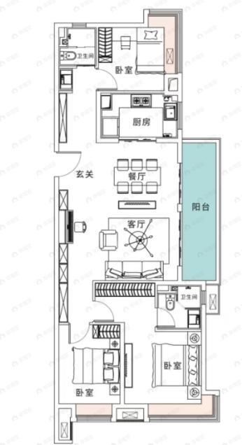 武汉雅居乐花园3室2厅2卫户型图