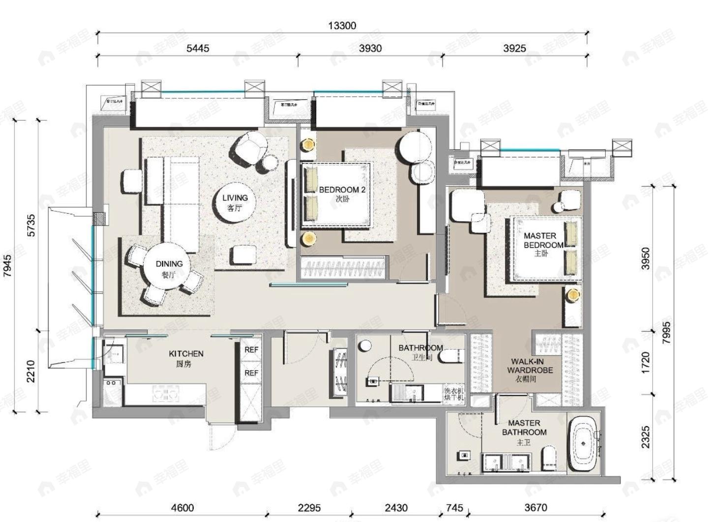 北京东直门8号2室2厅2卫户型图