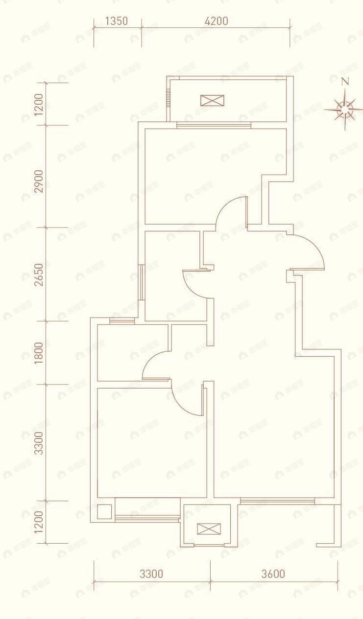 中国铁建澜廷墅2室2厅1卫户型图