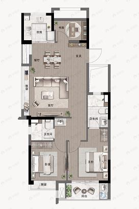 中天大家宸澜学府3室2厅2卫户型图