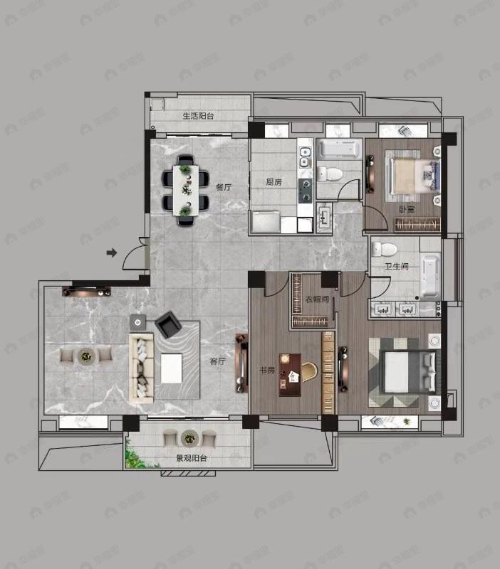 博译上坤云峯3室2厅2卫户型图