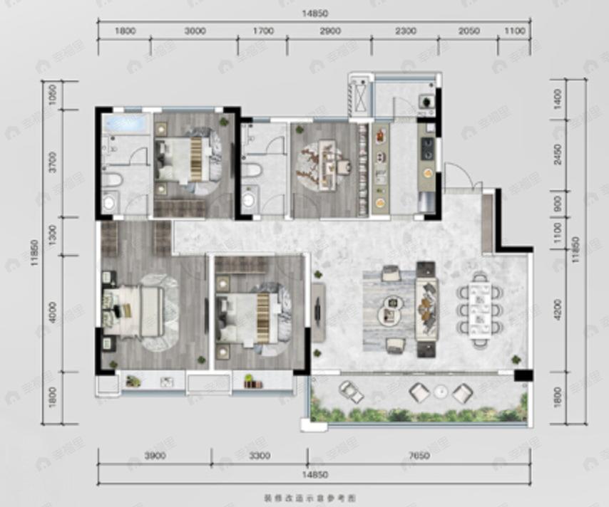 新力蓝光弘阳合园4室2厅2卫户型图