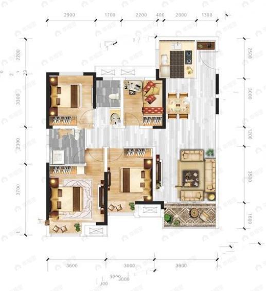 蓝光钰泷府4室2厅2卫户型图
