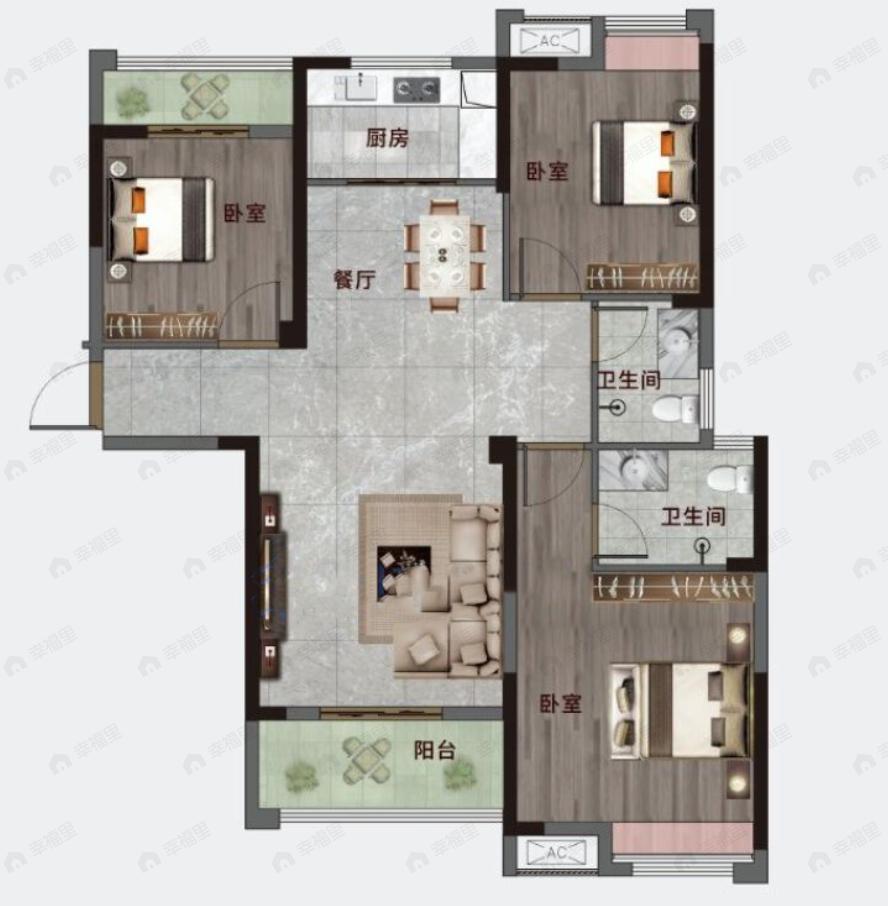 翰林公馆3室2厅2卫户型图